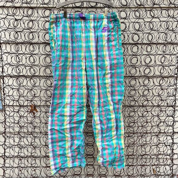 Snap On Tools pastel madras plaid lounge pajama pants XL teal yellow pink - Picture 1 of 4